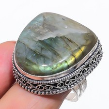Natural Labradorite Gemstone 925 Sterling Silver Jewelry Ring Size 10 l244