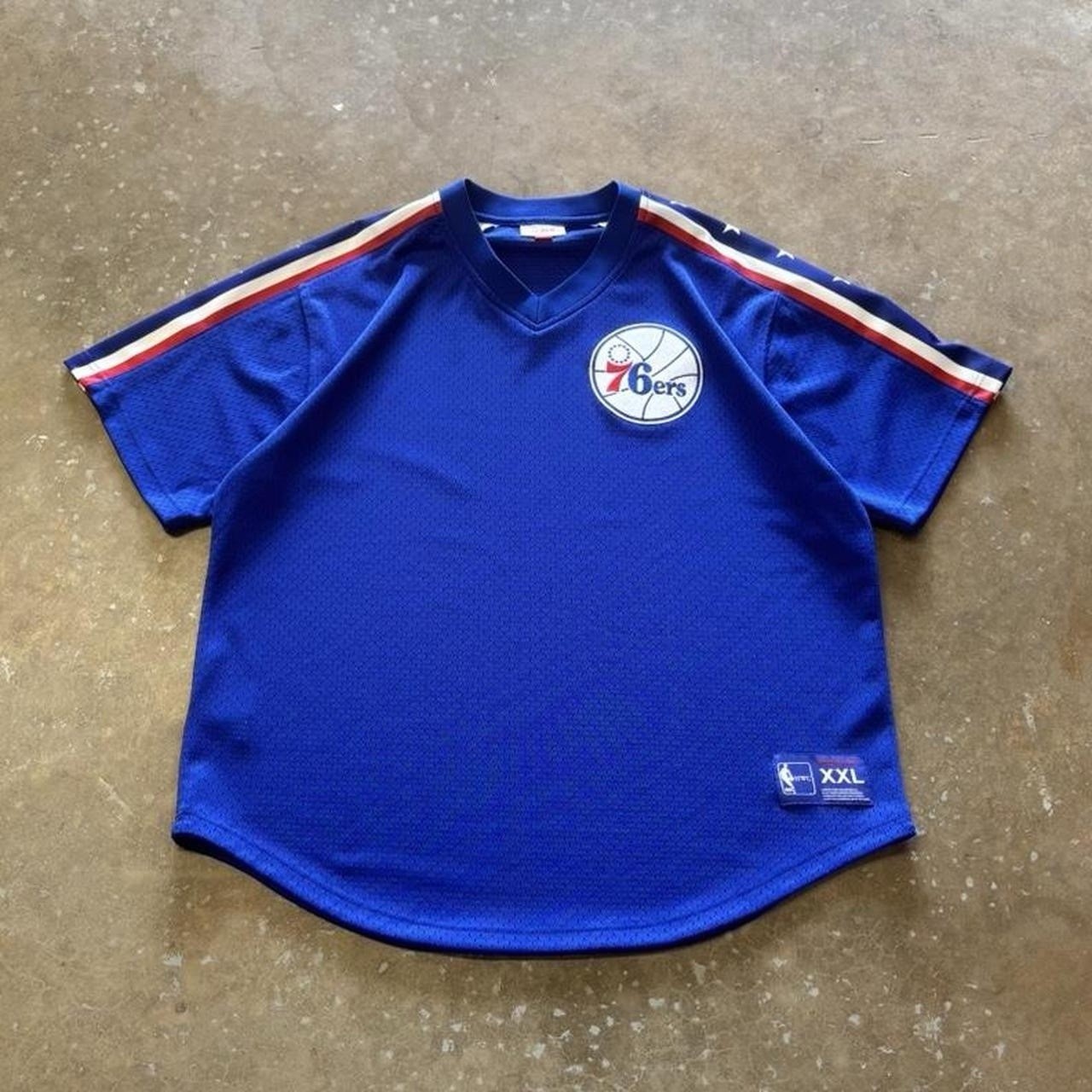 Mitchell & Ness Philadelphia 76ers Mesh V-neck Jersey Style Shirt