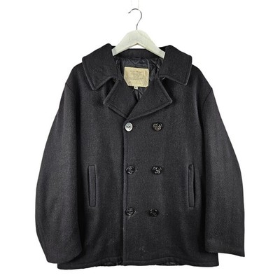 Vintage US Navy Herren Schwarz Wolle Peacoat Zweireiher Hergestellt in USA Größe XL