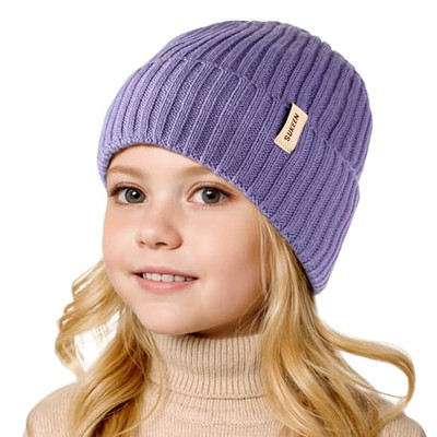 Kids Winter Beanie Hat for Girls Boys Seepage Proof Kids Warm Knitted  Purple