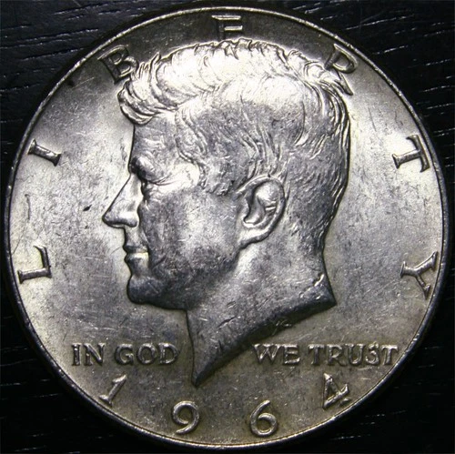 1964 Kennedy Half Dollar 90% Silver 50c US Coin Philadelphia Mint AU