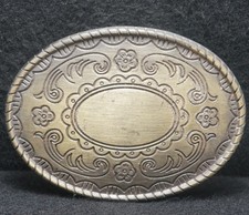 XD03157 NICE VINTAGE 1970s FLORAL ARTWORK UNISEX FASHION BRASS BELT BUCKLE
