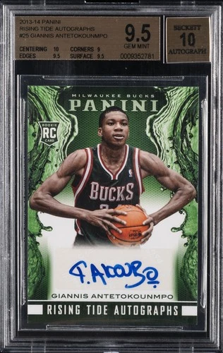 2013 PANINI RISING TIDE AUTO #25 GIANNIS ANTETOKOUNMPO ROOKIE RC BGS 9.5 AUTO 10