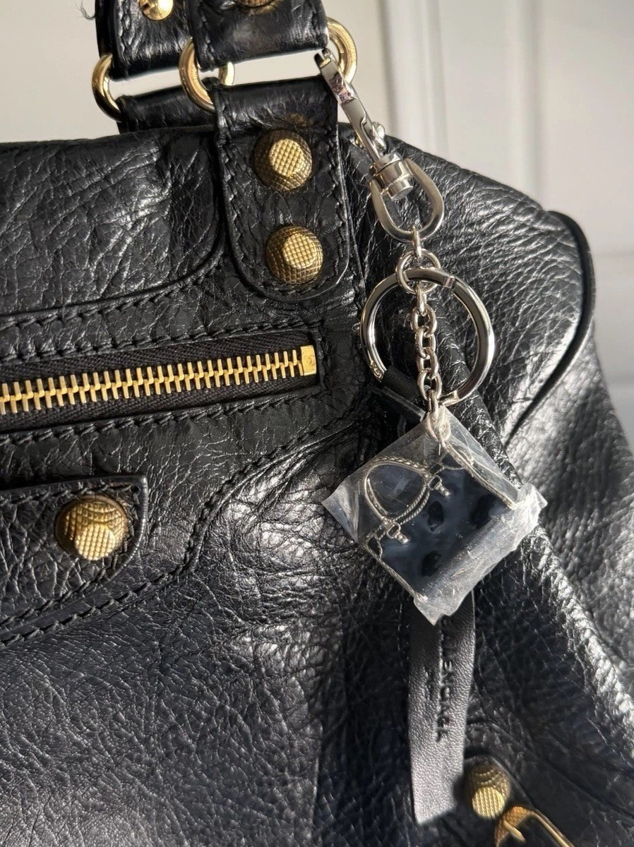 BRAND NEW Authentic Balenciaga City Bag Charm Keychain Silver