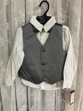 Andrew Fezza Boys White Long Sleeve Shirt Silver Vest  Bow Tie Size 5