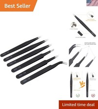 6-Piece ESD Safe Stainless Steel Tweezers - Perfect for Craft and Electronics