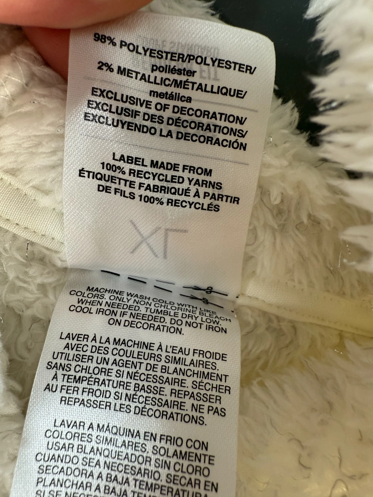 OFF WHITE Felpa con cappuccio nuova con etichette Adidas bambini ragazze accogliente furry lurex sherpa bianco sporco XL 16