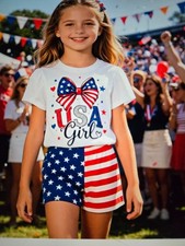 Little Girls 2 Piece Patriotic Short Set Size 4/5