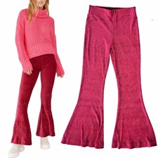 Free People So Charming Cranberry Velvet High Waisted Flare Leg Pants Size XS
