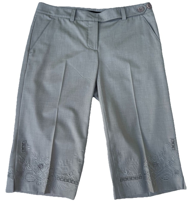 EUC Vintage Wmn Robert Rodriguez Light Gray Embroidered Leg Crop Pants Culotte 8