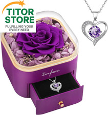 Gifts for Women Mom Preserved Real Rose with Necklace Eternal Roses Fresh Flower