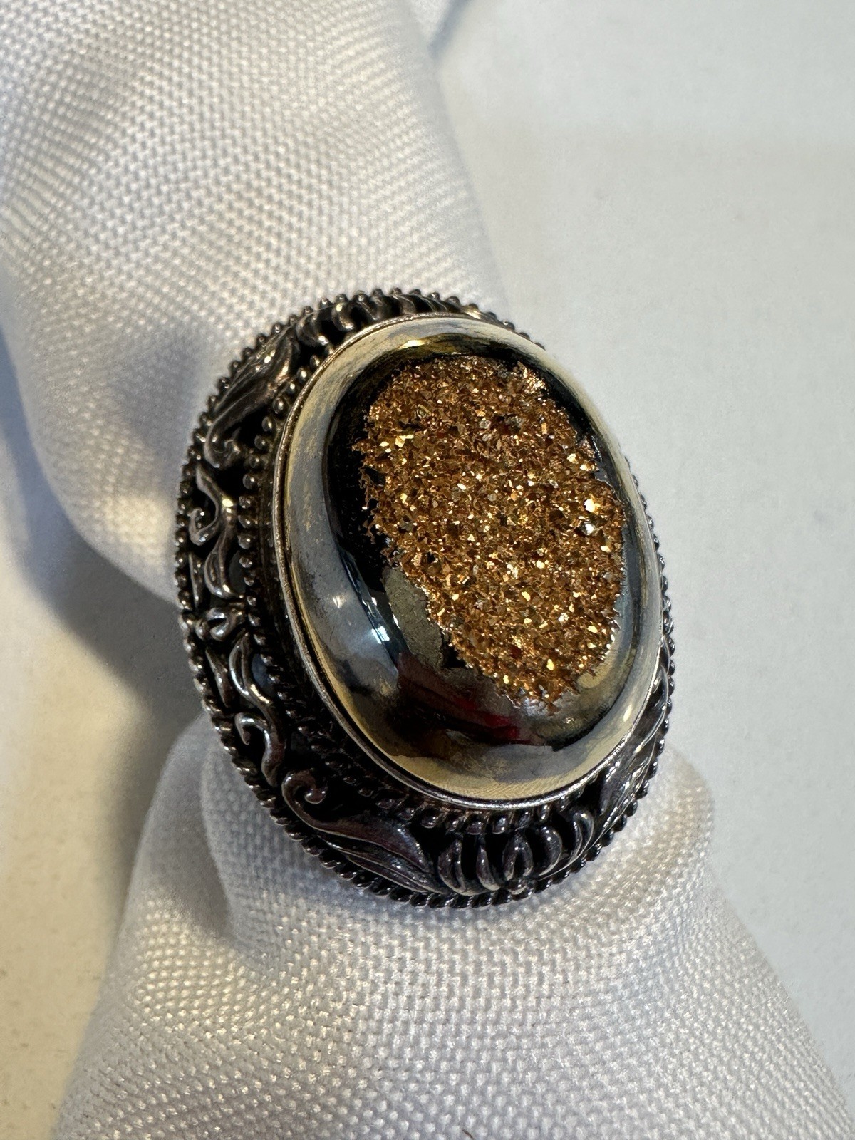 Cocktail/Statement Geode Ring Sterling Silver Fil… - image 1