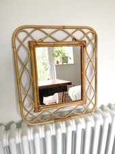 Vintage Mid Century Bamboo Cane Wood Wall Mirror Retro Boho