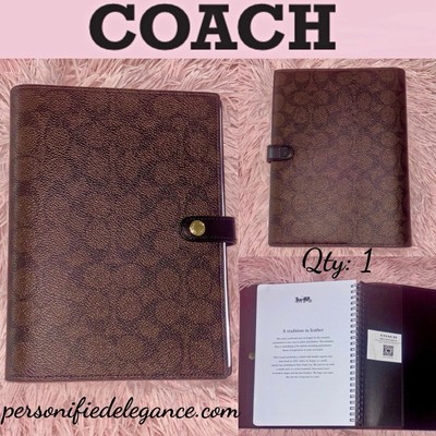 NEW Coach Signature Print Walnut Black Coated Canvas Leather Notebook ...