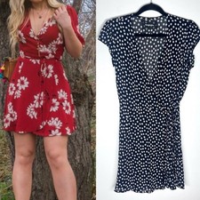 Reformation Adele Mini Wrap Ditsy Floral Dress Black Sz XS