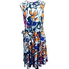 Lauren Ralph Lauren Sz 10 Cap Slvls Belted Panels Flare Keyhole Btn Sheath Dress