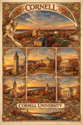 Cornell University   Vintage Style Poster - 24x36  - Hi-Res  Print