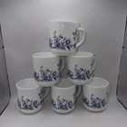 VTG Arcopal France Blue Floral Coffee Mug/Cup White Milk Glass Glenwood Set of 6