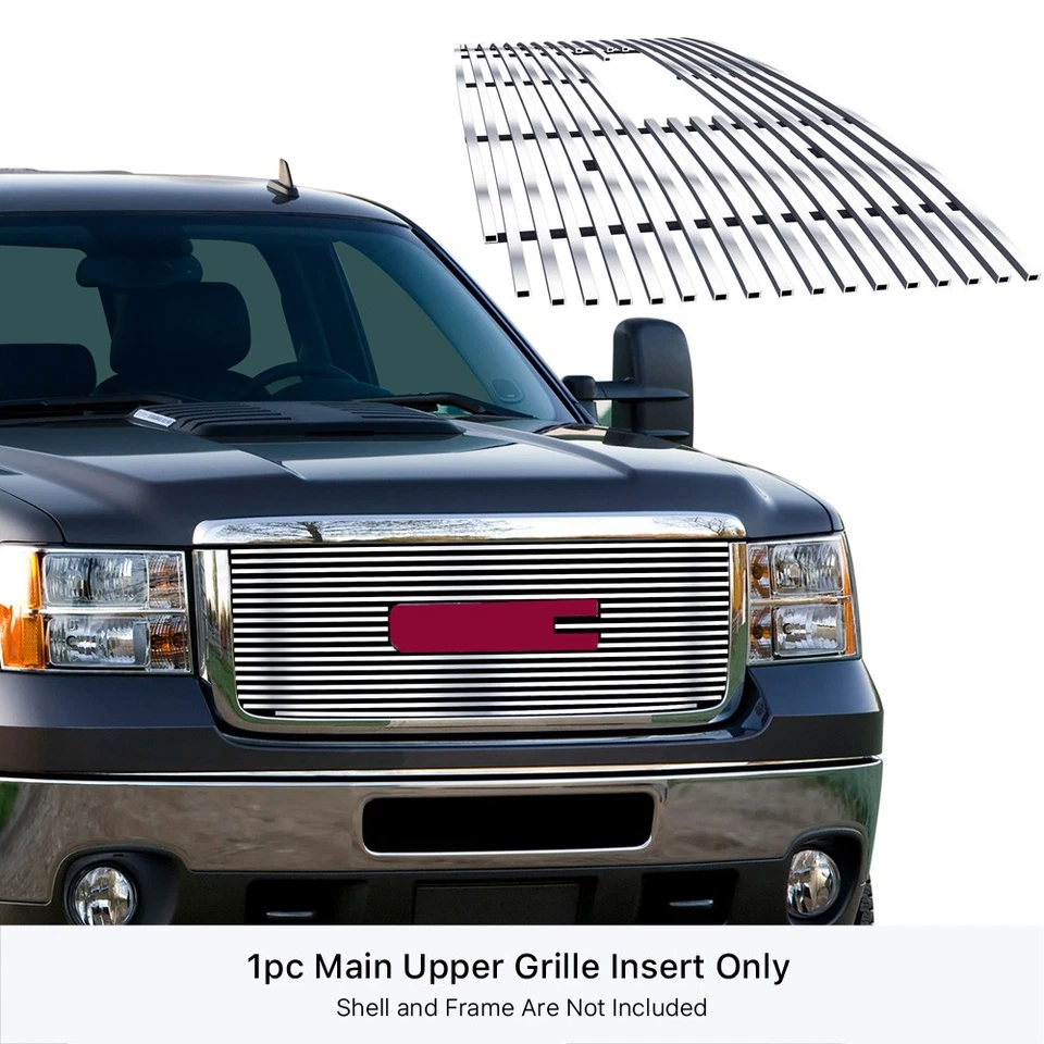 Se adapta a GMC Sierra 2500/3500HD 2011-2014 inserto de rejilla de billet principal de acero inoxidable cromado Foto 2 de 4