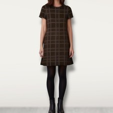 Theory Size S Short Sleeve Windowpane Plaid Sweater Dress Black Blue Academia