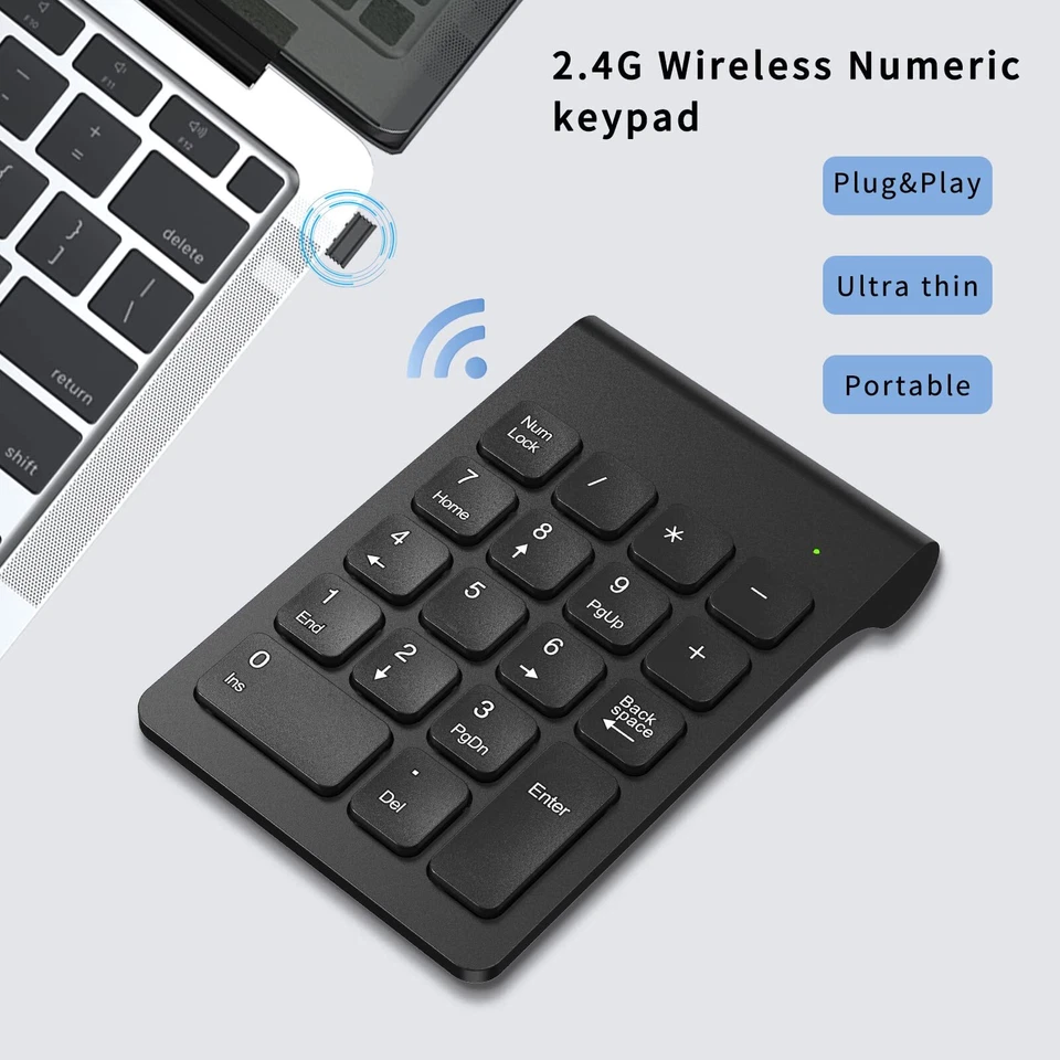 Pavé Numérique sans Fil Clavier Numérique Ergonomique Portatif Mini avec Réce... - Photo 3/4