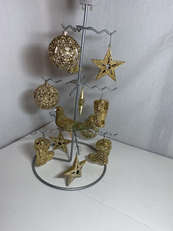11 Vintage Gold  Scribe Christmas Ornaments Stars Boots Ball Ad 1 Partridge Bird