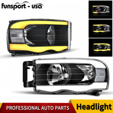Led Drl For 2002-2005 Dodge Ram 1500 Black Sequential Turn Signal Headlights