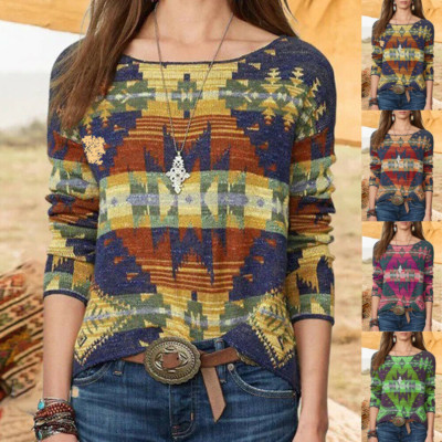 UK Womens Long Sleeve Boho Jumper Shirts Blouse Casual Pullover Tops Plus Sizes