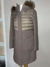Bcbg Maxazria Wool & Down Puffer Long Coat Sz M Zip Hood Raccoon Fur