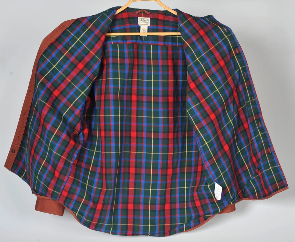 LL Bean 长袖纽扣前法兰绒衬里帆布衬衫男式 L Reg 砖 — 第 3/4 张图片