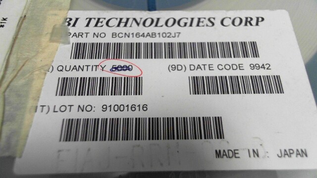 BCN164AB102J7 BI TECHNOLOGIES 164AB102 BI TECH 164AB102