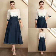 A-Line Mother of the Bride Dress Plus Size Elegant Jewel Neck Tea Length Chiffon
