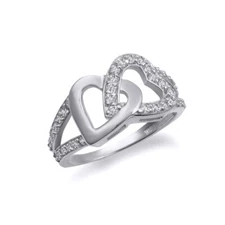 Silver Double Heart CZ Open Band Love Ring