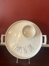 Rae Dunn Ceramic Chip And Dip Serving Tray XL 18 inch NEW White Ivory platter