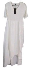 Zattcas Women Short Sleeve High Low Smocked Maxi Dress White Size Medium