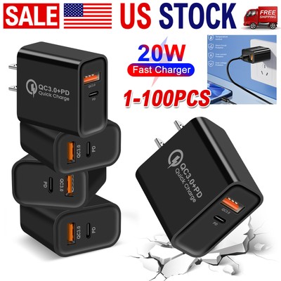 20W Fast Charger Block USB Type C Wall Power Adapter Lot For iPad iPhone16 15 14