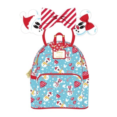loungefly disney mickey and minnie snowman mini backpack w  display picture 1
