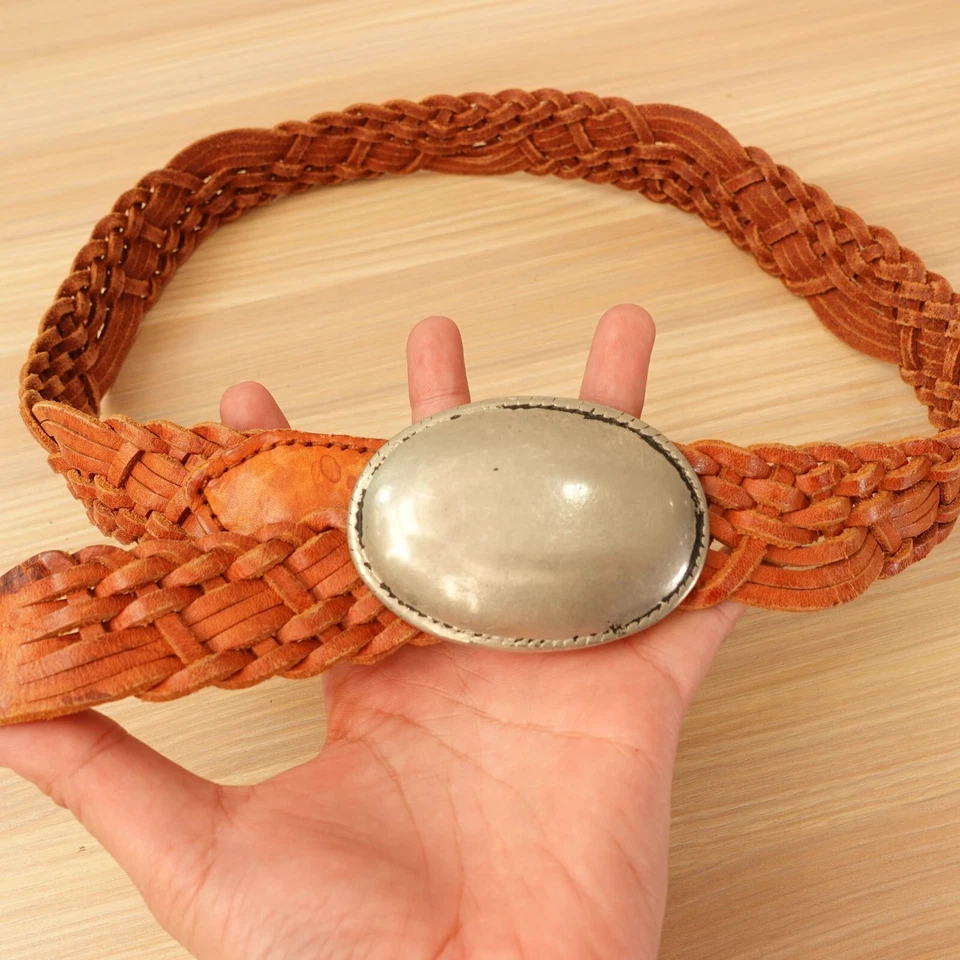 Cinturón Hebilla Ovalada Plateado 28 XS Pequeño Cuero Marrón Occidental INGLATERRA GEORGE STUART Foto 4 de 4