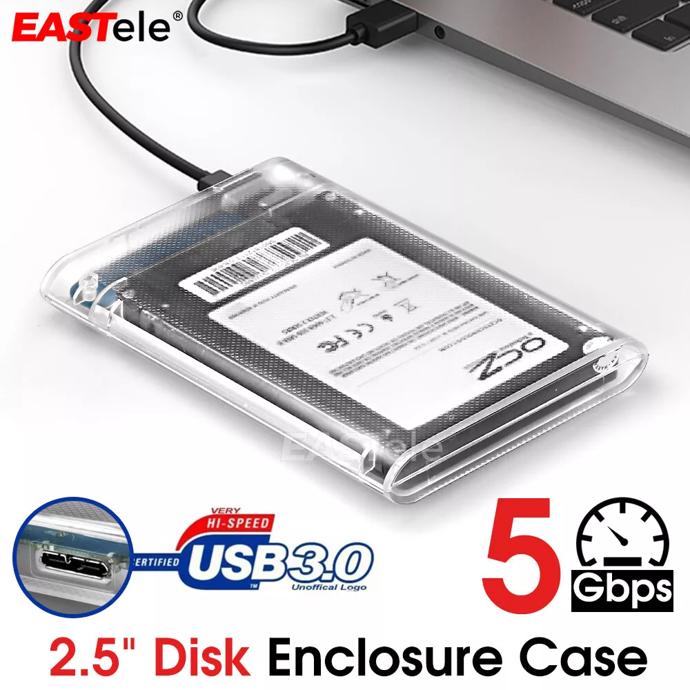 SSD Enclosure, USB3.0 External Hard Drive Case 5Gbps Plastic Plug And Play  Easy To Install For 2.5inch Hard Disk Transparent Grey 