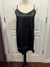 Wmn's Lingerie Satin Nightgown Slip Black Thin  Soft Sz XL 29"Lx19"W