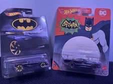 Set of  2 Hot Wheels Batman Batmobile DC  Chrome & Matte Black Fast Shipping!