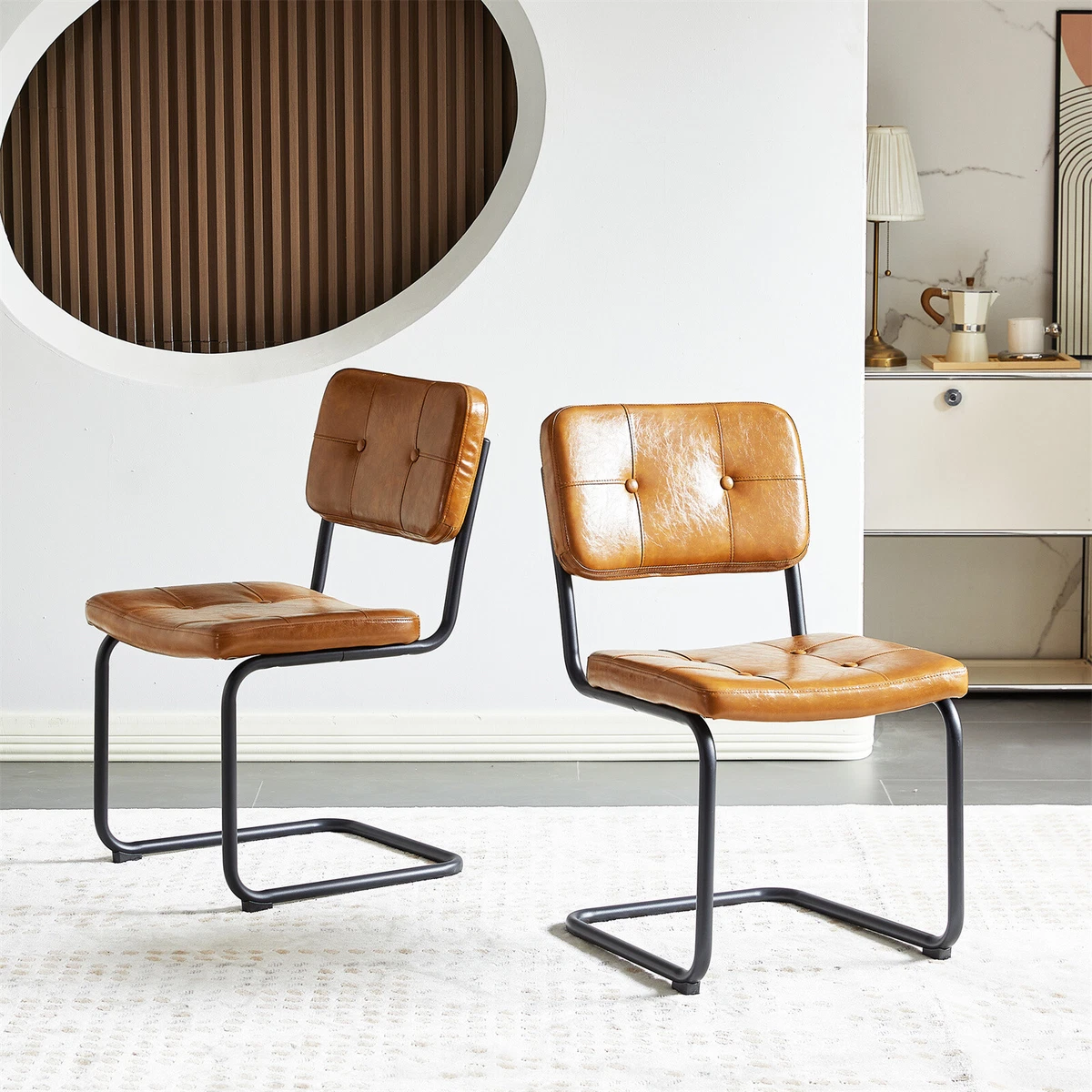 Faux Leather Dining Chairs Set of 2 4 Mid Century Backrest Kitchen Side Chairs