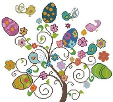 SCHEMA A PUNTO CROCE ALBERO DI PASQUA  UOVA FIORI DMC CROSS STITCH PATTERNS