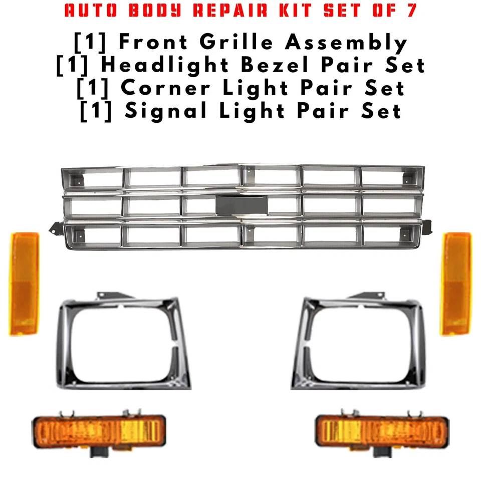 Front Grille Assembly Chrome & Headlight Bazel 1982-1990 Chevrolet S10 Blazer — 第 2/4 张图片