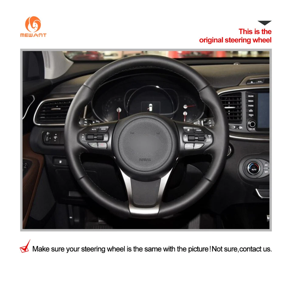 Cubierta de volante de cuero artificial negro MEWANT para Kia Sorento 2015-2017 Foto 3 de 4