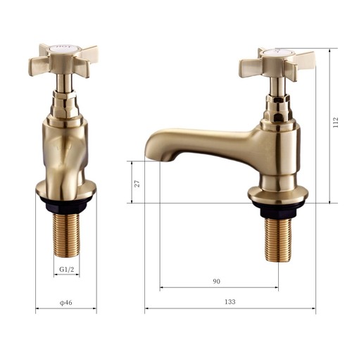 Basin Pillar Taps Pair Antique Twin Bathroom Sink Mixer Taps Cross Lever Tap - Picture 8 of 8