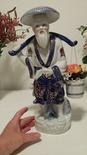 Sehr große Porzellan FIGUR Fischer Korb Japaner Asiat Chinese handbemalt