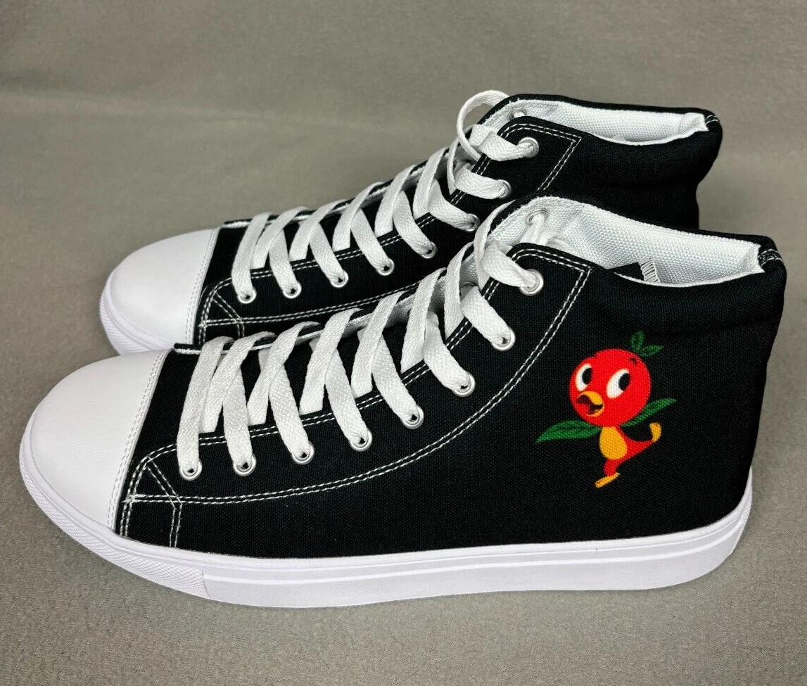 HGSpearingDesigns Womens canvas High Top shoe Orange Bird Print Black 10 NWOB.