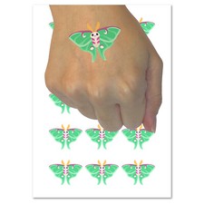 Kawaii Cute Lunar Moth Temporary Tattoo Water Resistant Fake Body Art Set