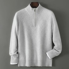 Men Thick Zipper Wool Pullover Mock Neck Sweater Knitwear Soft Casual Warm Tops